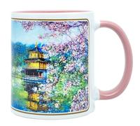 DESSAPT Arts - Kyoto, le Temple du Pavillon d'Or, Japon - Mug Céramique 325 ml - Tasse-Cadeau Unique avec les Magnifiques Paysages Kyotoïens - Imprimé en France - Blanc et Rose