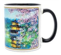DESSAPT Arts - Kyoto, le Temple du Pavillon d'Or, Japon - Mug Céramique 325 ml - Tasse-Cadeau Unique avec les Magnifiques Paysages Kyotoïens - Imprimé en France - Blanc et Noir