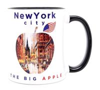 DESSAPT Arts - La Grosse Pomme New York/The Big Apple, New York City - Mug Céramique 325 ml - Tasse-Cadeau Unique avec les Magnifiques Paysages New-Yorkais - Imprimé en France - Blanc et Noir