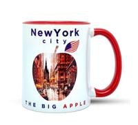 DESSAPT Arts - La Grosse Pomme NY/The Big Apple New York City - Mug Céramique 325 ml - Tasse-Cadeau Unique avec les Magnifiques Paysages New-Yorkais - Blanc et Rouge