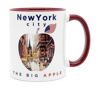 DESSAPT Arts - La Grosse Pomme NY/The Big Apple New York City - Mug Céramique 325 ml - Tasse-Cadeau Unique avec les Magnifiques Paysages New-Yorkais - Imprimé en France - Blanc et Rouge Bordeaux
