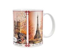 DESSAPT Arts - Paris 4 monuments en brun - Mug céramique 325 ml - Tasse-cadeau unique avec les magnifiques paysages parisiens - Imprimé en France - Blanc brillant