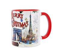 DESSAPT Arts - Paris Joyeux Noël/Merry Christmas - Mug Céramique 325 ml - Tasse-Cadeau Noël unique avec les Magnifiques Paysages Parisiens - Imprimé en France - Blanc et Rouge
