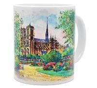 DESSAPT Arts - Paris, la cathédrale Notre-Dame de Paris en aquarelle - Mug céramique 325ml - Blanc brillant - Tasse-cadeau unique avec les magnifiques paysages parisiens - Imprimé en France