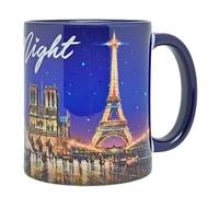 DESSAPT Arts - Paris la Nuit et ses Lumières/Paris by Night - Mug Céramique 325 ml - Tasse-Cadeau Unique avec les Magnifiques Paysages Parisiens - Imprimé en France - Blanc et Bleu Cobalt