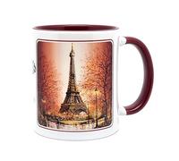 DESSAPT Arts - Paris, la Tour Eiffel en Brun et en Noir & Blanc - Mug céramique 325 ml - Tasse-Cadeau Unique avec les Magnifiques Paysages Parisiens - Blanc et Bordeaux
