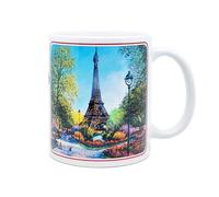 DESSAPT Arts - Paris la Tour Eiffel en Été et en Noir et Blanc - Mug Céramique 325 ml - Tasse-Cadeau Unique avec les Magnifiques Pysages Parisiens - Imprimé en France - Blanc Brillant