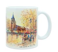 DESSAPT Arts - Paris, Saint-Germain-des-Prés en Aquarelle - Mug Céramique 325 ml - Blanc Brillant - Tasse-Cadeau Unique avec les Magnifiques Paysages Parisiens - Imprimé en France