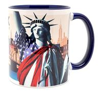 DESSAPT Arts - Statue de la Liberté, New York City - Mug Céramique 325 ml - Tasse-Cadeau Unique avec les Magnifiques Paysages New-Yorkais - Imprimé en France - Blanc et Bleu Cobalt