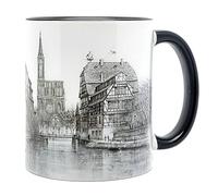 DESSAPT Arts - Strasbourg - Mug céramique 325 ml - Tasse-Cadeau Unique avec les Magnifiques Paysages Strasbourgeois - Imprimé en France - Blanc et Noir