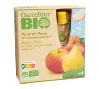 Dessert fruité malin sans sucres ajoutés - CARREFOUR BIO pomme poire, format 4x90g pratique pour les enfants - Lot de 4