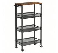 Desserte 4 Niveaux, Étagère De Cuisine Fin Avec Roulettes, Poignée, 22 X 45,5 X 77 Cm, Marron Rustique Et Noir Classique Marron