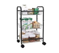Desserte à Roulettes, Chariot De Rangement À 3 Niveaux En Métal Pour Cuisine, Panier De Rangement Pour Fruits Et Légumes, Étagère Pour Collations, Chariot Roulant Meuble Rangement Cuisine(Black)