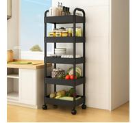 Desserte à roulettes - DECONATION - Noir - 5 niveaux - 4 roues multidirectionnelles - Montage facile