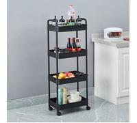 Desserte à roulettes noire | Chariot de cuisine roulant 4 niveaux | H 119 x L 41 x P 28,5 cm | Etagère toutes pièces