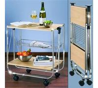 WENKO Chariot de Service Dinett Deluxe érable, 2 étagères & Panier grillagé allongé, avec 4 roulettes faciles à manier, Rabattable, en Acier chromé Robuste, Charge maximale 40 kg