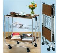 WENKO Desserte Bar style vintage Dinett, Desserte cuisine à roulettes et table repliable cuisine, Bois Noyer, 68x70x40.6 cm, Marron