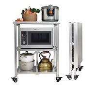 Desserte à Roulettes Pliante Pliant Chariot de Cuisine en acier inoxydable avec roues rotatives, étagère de salle de bain pour four à micro-ondes avec roues de verrouillage pour Buanderie Bureau ( Col