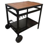 Happy Garden Desserte pour plancha Aveiro – Structure acier, plateau bois, roues et poignée – Noire