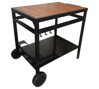 Happy Garden Desserte pour plancha Aveiro – Structure acier, plateau bois, roues et poignée – Noire