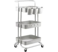 Desserte, chariot de rangement à roulettes avec poignée - 3 étagères - Blanc - Vivezen Blanc G