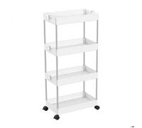 Linxor - Desserte chariot de rangement à roulettes large - 4 étagères - Blanc
