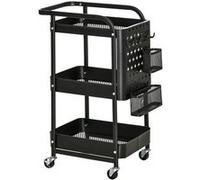 Homcom Desserte Chariot Métal Noir Roulettes 3 Niveaux Range-Couverts 4 Crochets Cuisine | Aosom France