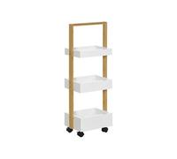 HOMCOM Chariot de Rangement à 3 Niveaux desserte étagère de Rangement à roulettes pour Salle de Bain Cuisine 28 x 18 x 75 cm en Bambou et Bois Blanc
