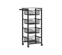 HOMCOM Chariot de Rangement à 5 Niveaux, 4 paniers extractibles, desserte à roulettes, Plateau et poignée, desserte Cuisine Multifonctionnel pour Chambre, Salon, Bureau, 49,5x31x91cm, Gris Clair Noir