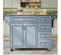 Desserte Cuisine à Roulettes Bleu 110×45-75×92 cm - Plateau Rabattable, Rangements Modulables & Gain de Place Idéal Petite Cuisine