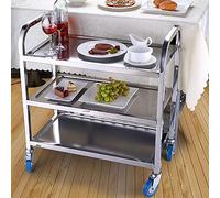 Desserte Cuisine à roulettes Chariot de Service,3 Plateaux,Capacité de Charge 150 kg,Acier INOX,Chariot de Service,Service desserte de Cuisine INOX,3 étagères De Débarrassage Restauration (95*50*95cm)