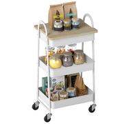 Desserte cuisine - HOMCOM - 3 niveaux, avec plateau supérieur, paniers en maille, poignées - 45 x 32 x 77,5 cm - chêne