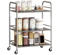 HOMCOM Desserte Cuisine, Chariot de Service à 3 Niveaux en Acier Inoxydable 201 avec 3 étagères et poignées, Chariot de Rangement à roulettes pour Salon, Bureau, Cuisine, 60 x 35 x 77 cm, argenté