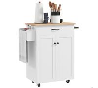 Desserte cuisine - HOMCOM - plateau en bois d'hévéa - avec tiroir, placard 2 portes et porte-épices - blanc