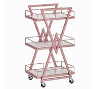 Desserte Cuisine pour Garde-Manger Chariot À roulettes 3 Niveaux, De Rangement Cuisine en Fer avec, Panneau Écologique, Service pour La Maison Et L'hôtel Chariot de Rangement(Rose)