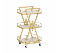Desserte Cuisine pour Garde-Manger Chariot À roulettes 3 Niveaux, De Rangement Cuisine en Fer avec, Panneau Écologique, Service pour La Maison Et L'hôtel Chariot de Rangement(Gold)