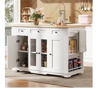 Desserte Cuisine Roulettes-4 Portes 3 Tiroirs-Étagères Réglables Modulables-Plateau Pliant Extensible-Blanche-Cuisine Mobile