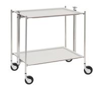 Desserte Cuisine Textable 2 plateaux, montants chromés, Acrylique Lin Blanc