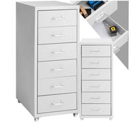 Desserte de bureau - TECTAKE - Caisson à 4 roulettes avec 6 tiroirs en acier et inserts à étiquettes, 41 x 28 x 69 cm - Gris