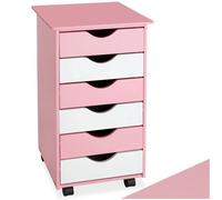 DESSERTE DE BUREAU - TECTAKE - Caisson à Roulettes de Bureau 6 Tiroirs 65 cm x 36 cm x 40 cm bords arrondis - Rose