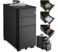 Caisson de bureau - TECTAKE - Desserte à roulettes PARVUS avec 2 tiroirs et 1 casier verrouillable 30 x 50 x 59,5 cm - Noir