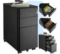 DESSERTE DE BUREAU - TECTAKE - Caisson de bureau à roulettes PARVUS 2 tiroirs 1 casier à dossiers suspendus - Noir