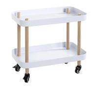 HAKU Table d'appoint sur roulettes, Bois Massif Naturel, piètement métallique Blanc, Table Basse Mobile - Dimensions : L 50 x H 47 x P 30 cm Style : Moderne