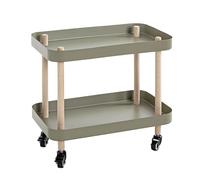 HAKU Table d'appoint sur roulettes, Bois Massif Naturel, métal Vert Roseau, Table de Salon Mobile - Dimensions : L 50 x H 47 x P 30 cm Style : Moderne