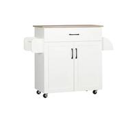 HOMCOM meuble cuisine à roulettes multi-rangements 1 tiroirs 1 placard 2 portes avec étagère réglable porte-torchons et porte-épices - MDF blanc
