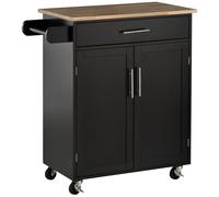 Desserte De Cuisine - 2 Portes, Étagère, Tiroir, Porte-Torchons - Bois Hévéa Pin Noir