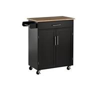 HOMCOM Chariot de cuisine avec tiroir porte-serviette et placard à étagère réglable à roulettes polyvalent en bois massif panneau MDF P2 noir