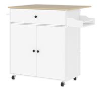 HomCom - Desserte de cuisine sur roulettes 2 portes tiroir porte-serviette Blanc effet bois naturel