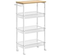 Desserte de Cuisine, 4 Niveaux, Étagère de Cuisine Fin avec Roulettes, 22 x 45,5 x 77 cm, Beige Chêne et Blanc Classique