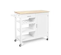 Desserte de Cuisine à 4 Niveaux avec Tiroir et Armoire, Chariot de Cuisine Roulant avec 3 Etagères Ouvertes, Porte-Serviettes, 100 x 48 x 90 cm,